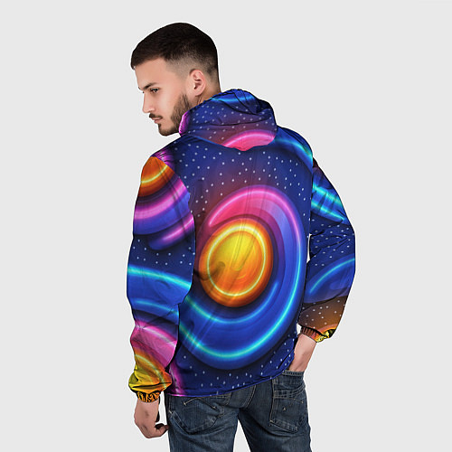 Мужская ветровка Оранжевый круг и голубые линии текстура / 3D-Белый – фото 4