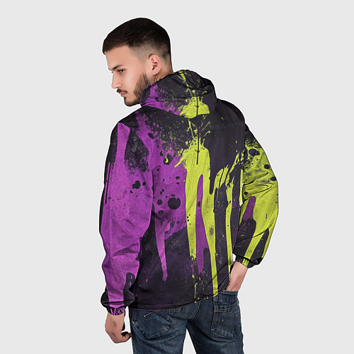 Мужская ветровка Желтая и фиолетовая краска на черном / 3D-Белый – фото 4