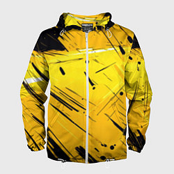 Ветровка с капюшоном мужская Желтая краска на черном фоне, цвет: 3D-белый