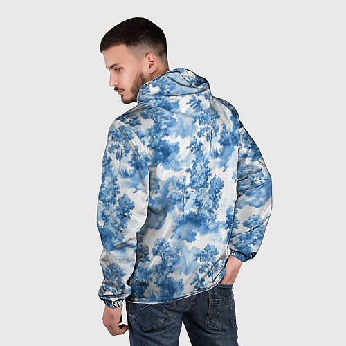Мужская ветровка Абстрактные деревья и облака- лесной паттерн аквар / 3D-Белый – фото 4