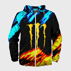 Ветровка с капюшоном мужская Monster energy текстура огненная, цвет: 3D-белый