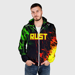 Ветровка с капюшоном мужская RUST огненная текстура, цвет: 3D-белый — фото 2