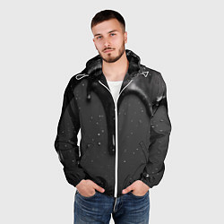 Ветровка с капюшоном мужская Черная текстура - хром, цвет: 3D-белый — фото 2