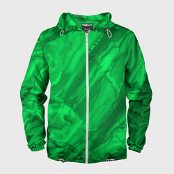 Ветровка с капюшоном мужская Зелёный малахитовый абстракция камень, цвет: 3D-белый