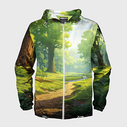 Ветровка с капюшоном мужская Fabulous forest, цвет: 3D-белый