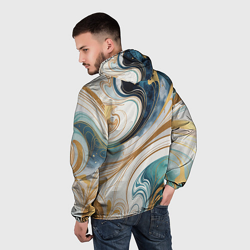 Мужская ветровка Аквамарин и оранж узор с завитками / 3D-Белый – фото 4