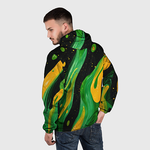 Мужская ветровка Зелено-желтая краска на черном / 3D-Белый – фото 4