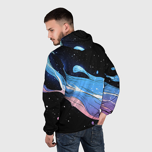 Мужская ветровка Синяя волна на черном - текстура / 3D-Белый – фото 4