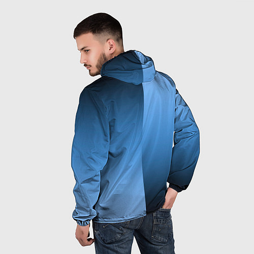 Мужская ветровка Градиент сине-голубой пополам / 3D-Белый – фото 4