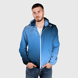 Ветровка с капюшоном мужская Градиент сине-голубой пополам, цвет: 3D-белый — фото 2