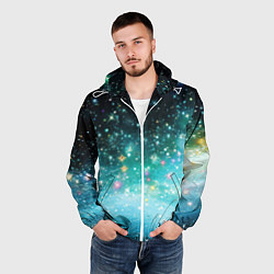 Ветровка с капюшоном мужская Бирюзовые блестки фон, цвет: 3D-белый — фото 2