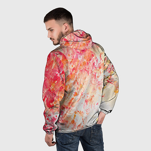 Мужская ветровка Абстракция - splashes of pink and red paint on whi / 3D-Белый – фото 4