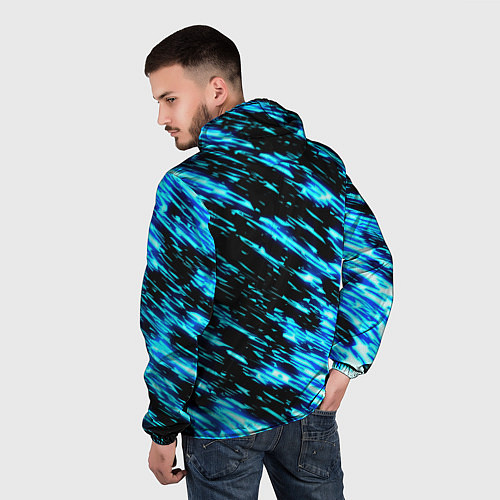 Мужская ветровка Monster energy штрихи голубых неоновых красок / 3D-Белый – фото 4