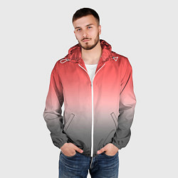 Ветровка с капюшоном мужская Бледный красно-серый градиент, цвет: 3D-белый — фото 2