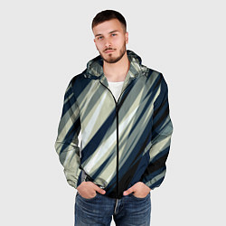 Ветровка с капюшоном мужская Синий с оливковым диагональные полосы, цвет: 3D-черный — фото 2
