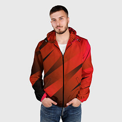 Ветровка с капюшоном мужская Красно-коричневый абстрактные полосы, цвет: 3D-черный — фото 2