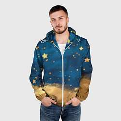 Ветровка с капюшоном мужская Золотые звезды на синем фоне текстура, цвет: 3D-белый — фото 2