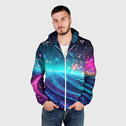 Ветровка с капюшоном мужская Сине-фиолетовая волнистая текстура, цвет: 3D-белый — фото 2