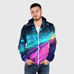 Ветровка с капюшоном мужская Синяя текстура с фиолетовым переливом, цвет: 3D-белый — фото 2