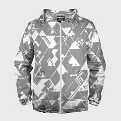 Ветровка с капюшоном мужская Светлый серый геометричный паттерн, цвет: 3D-белый