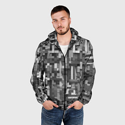 Ветровка с капюшоном мужская Серый геометричные полоски, цвет: 3D-черный — фото 2