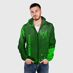 Ветровка с капюшоном мужская Watch Dogs - green gradient вертикально, цвет: 3D-черный — фото 2