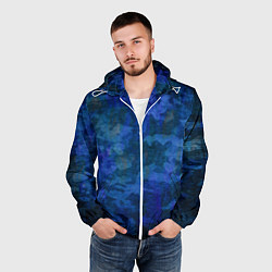 Ветровка с капюшоном мужская Абстракция - blue uniform camouflage, цвет: 3D-белый — фото 2