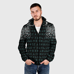 Ветровка с капюшоном мужская Руны и татуировки викингов, цвет: 3D-черный — фото 2