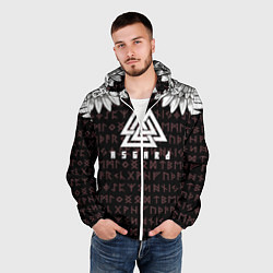 Ветровка с капюшоном мужская Асгард на фоне рун и валькнут, цвет: 3D-белый — фото 2