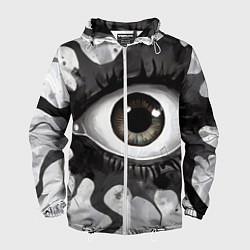 Ветровка с капюшоном мужская Глаз и щупальца - психоделика, цвет: 3D-белый