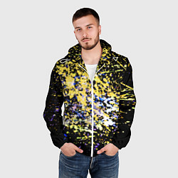 Ветровка с капюшоном мужская Желто синяя краска на черном, цвет: 3D-белый — фото 2