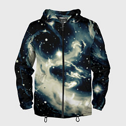 Ветровка с капюшоном мужская Космический абстрактный чёрно-синий, цвет: 3D-черный