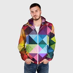 Ветровка с капюшоном мужская Цветные квадраты, цвет: 3D-белый — фото 2