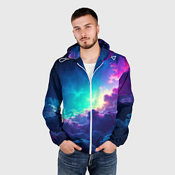Ветровка с капюшоном мужская Неоновые космические облака, цвет: 3D-белый — фото 2