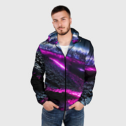Ветровка с капюшоном мужская Фентази город неон, цвет: 3D-черный — фото 2