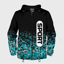 Ветровка с капюшоном мужская Sport чёрно-голубой пятнистый, цвет: 3D-черный