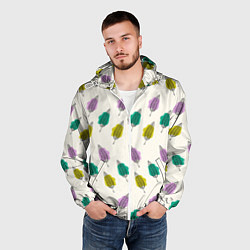Ветровка с капюшоном мужская Листья на пятнах, цвет: 3D-белый — фото 2