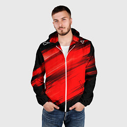 Ветровка с капюшоном мужская Красные мазги краски на черном, цвет: 3D-белый — фото 2