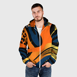 Ветровка с капюшоном мужская Леопардовый с синим и оранжевым, цвет: 3D-белый — фото 2