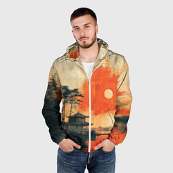 Ветровка с капюшоном мужская Рыбацкий дом на закате, цвет: 3D-белый — фото 2