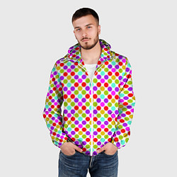 Ветровка с капюшоном мужская Разноцветный горох на белом, цвет: 3D-белый — фото 2