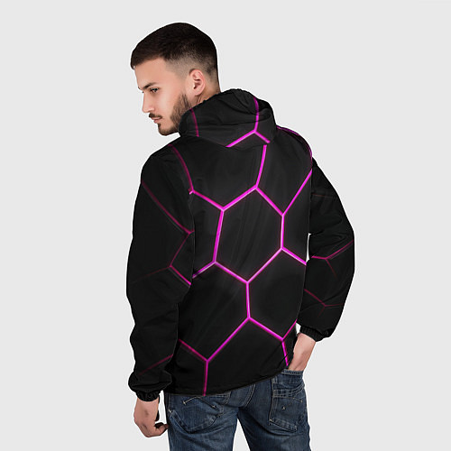 Мужская ветровка Черные соты с фиолетовым неоном / 3D-Белый – фото 4