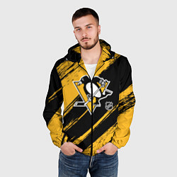 Ветровка с капюшоном мужская Питтсбург Пингвинз - брызги краски, цвет: 3D-черный — фото 2