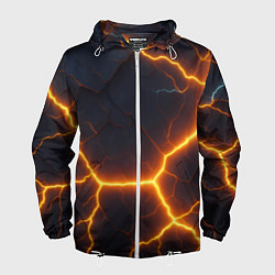 Ветровка с капюшоном мужская Молнии и черные объемные плиты, цвет: 3D-белый