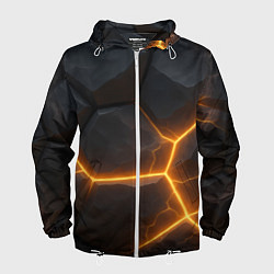 Ветровка с капюшоном мужская Черные плиты с оранжевой молнией, цвет: 3D-белый