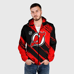 Ветровка с капюшоном мужская Нью Джерси Девилз - красные потертости, цвет: 3D-черный — фото 2
