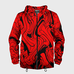 Ветровка с капюшоном мужская Чёрно-красный абстрактный линии, цвет: 3D-черный