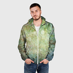 Ветровка с капюшоном мужская Абстракция - faded spots on a green background, цвет: 3D-белый — фото 2