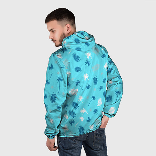 Мужская ветровка Текстура голубой гавайской рубашки / 3D-Белый – фото 4