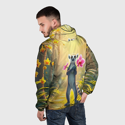 Мужская ветровка Лемур несёт орхидеи для любимой / 3D-Белый – фото 4